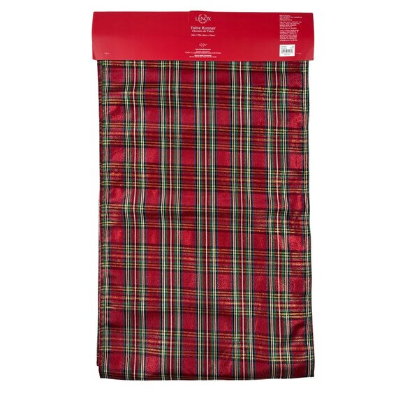 Lenox Christmas Holiday Nouveau Table Runner Tartan Metallic 14-inch X 70-inch - Picture 2 of 8
